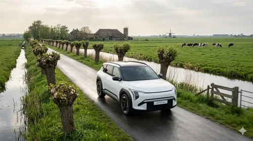 Elektrische SUV in een weiland