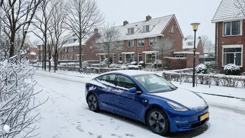 Tesla Model 3 in de sneeuw