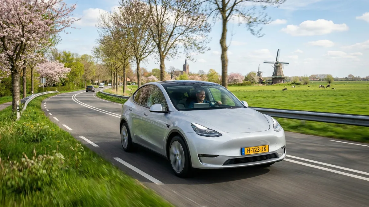 Tesla Model Y rijdend
