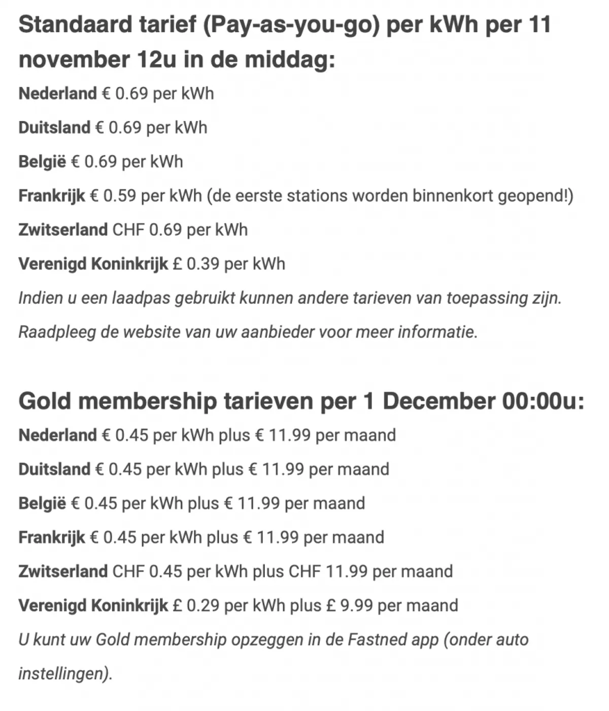 Nieuwe laadtarieven van Fastned