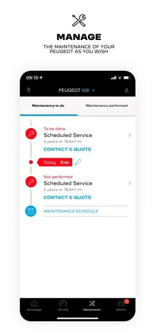 MyPeugeot App manage